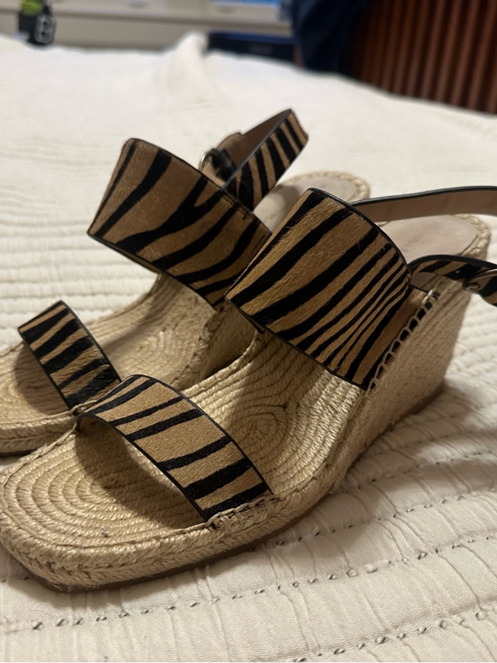 Woven Banana Republic Wedge Sandals in Tan Zebra Print